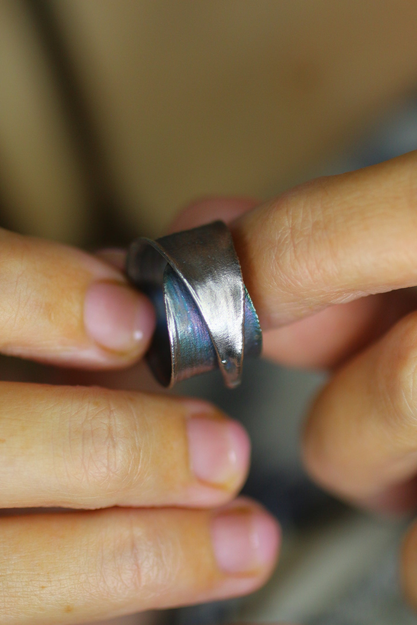 Anel com folha de bambu