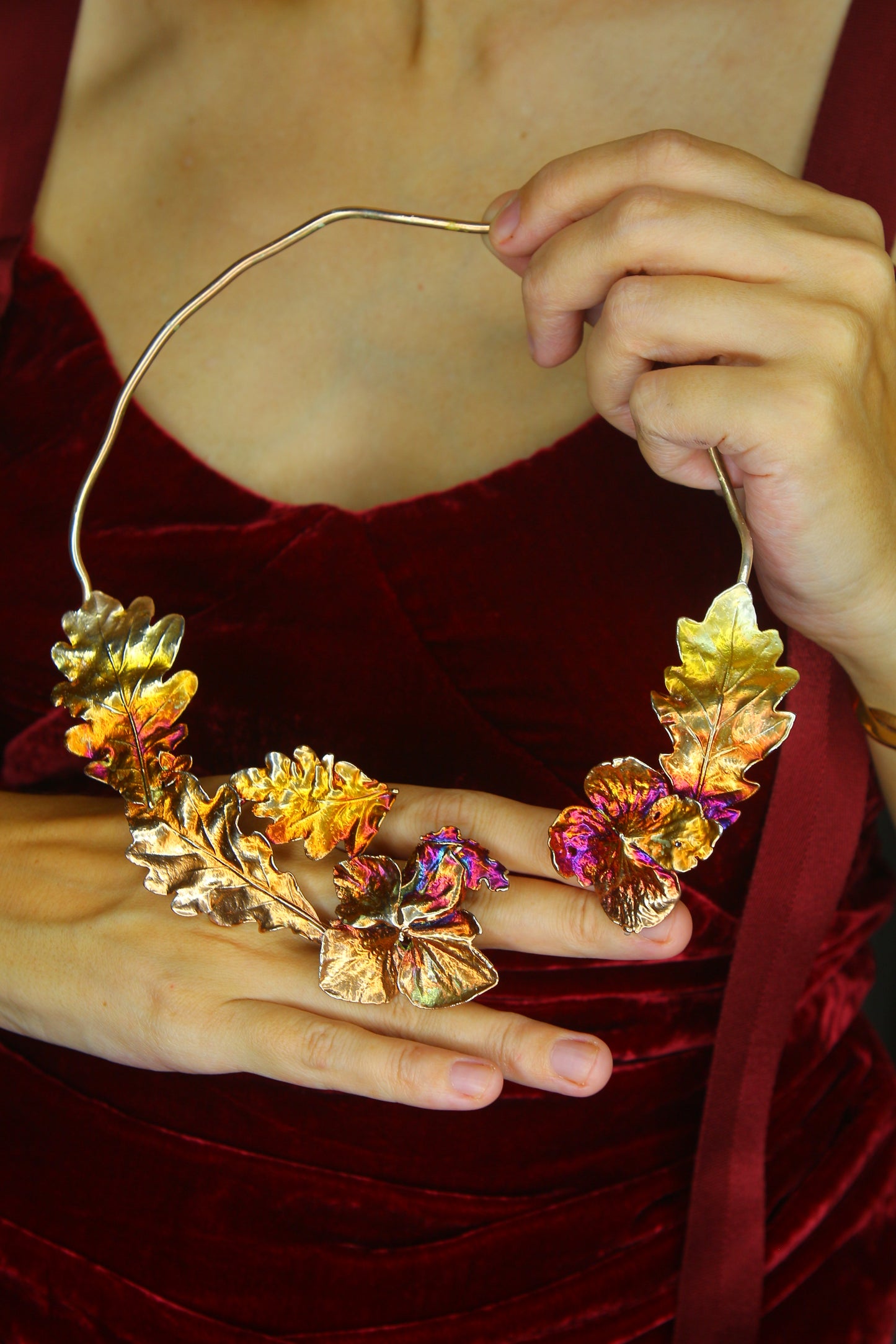 Colar com flores de hortensia