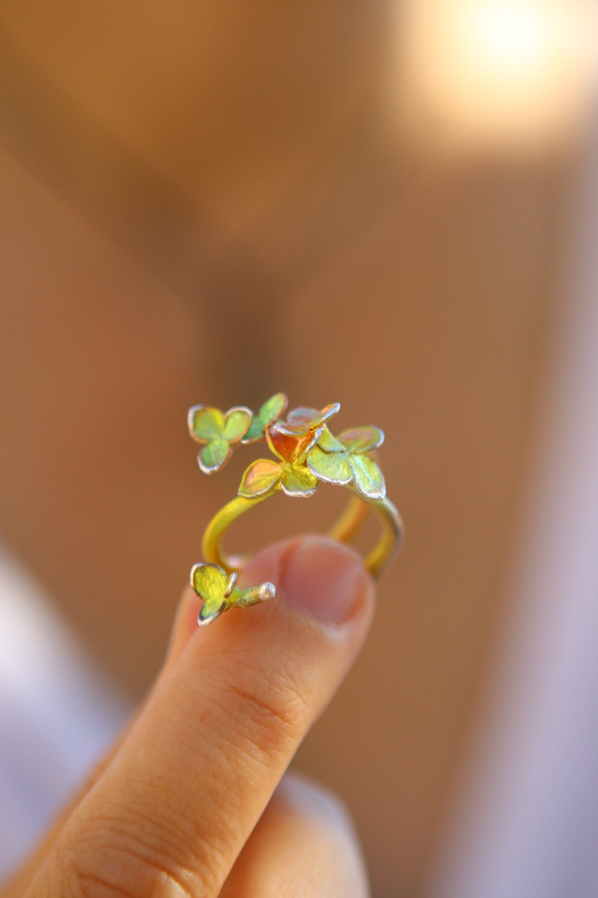 Anel com flor de hortensia