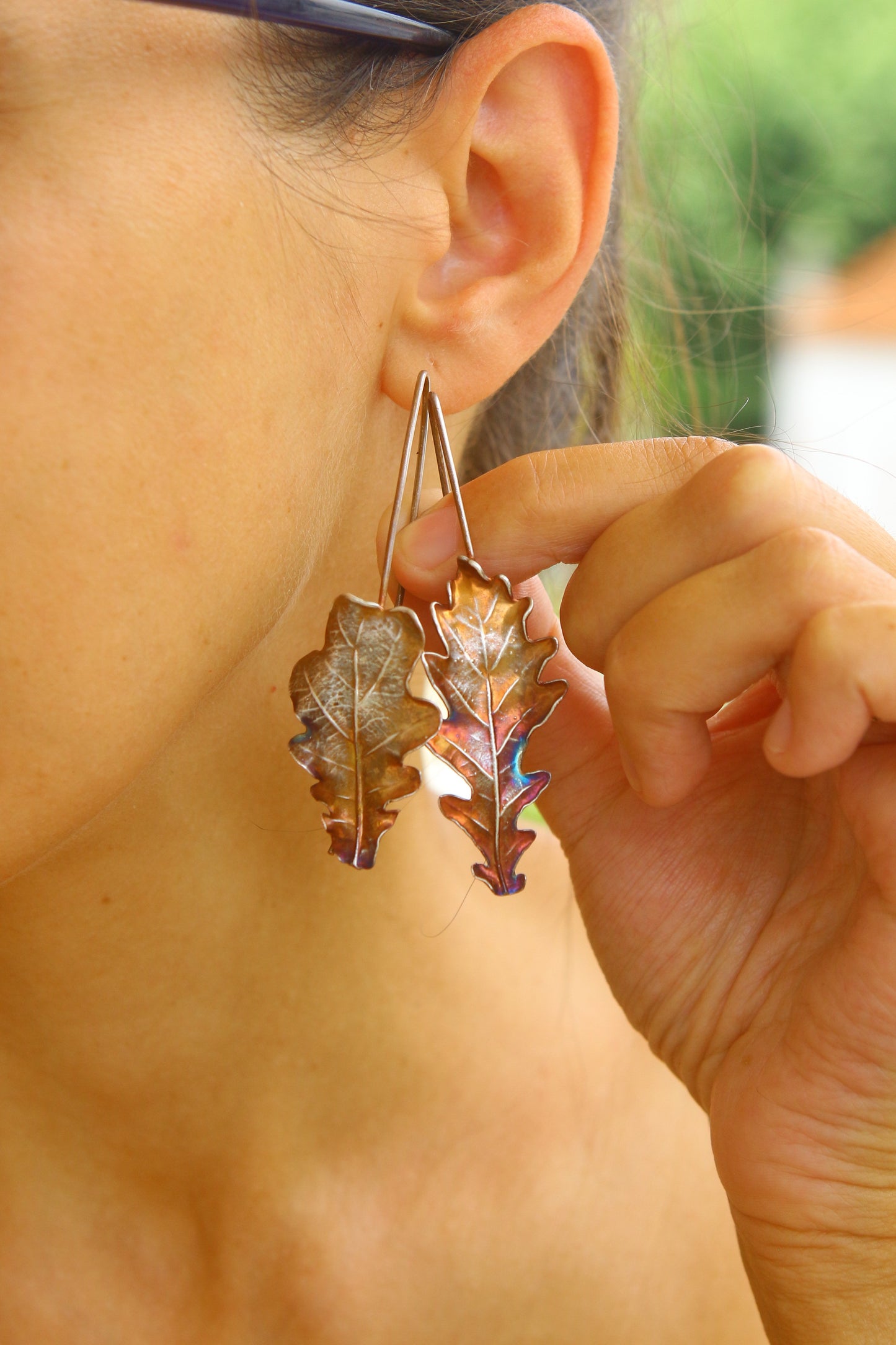 Brincos com folhas de carvalho