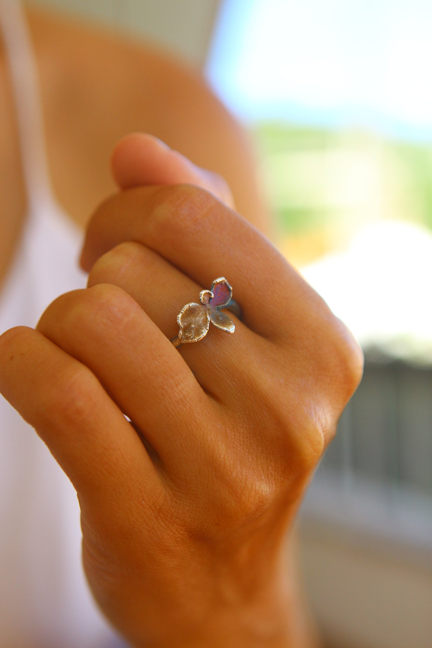 Anel com flor de hortensia