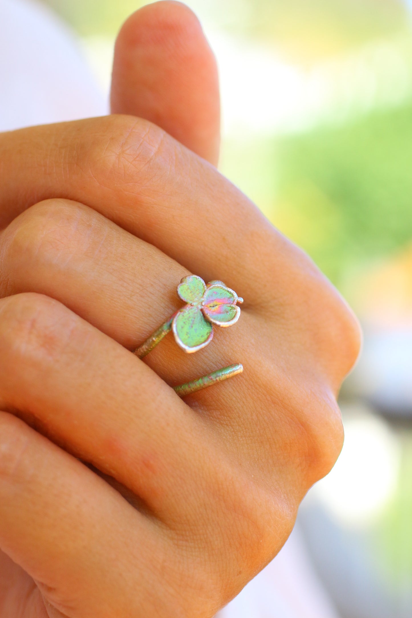 Anel com flor de hortensia