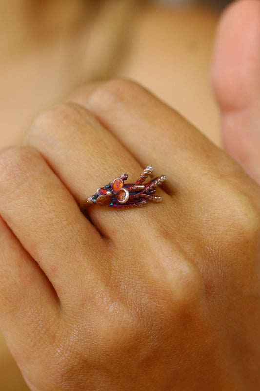 Anel com flor de hortensia