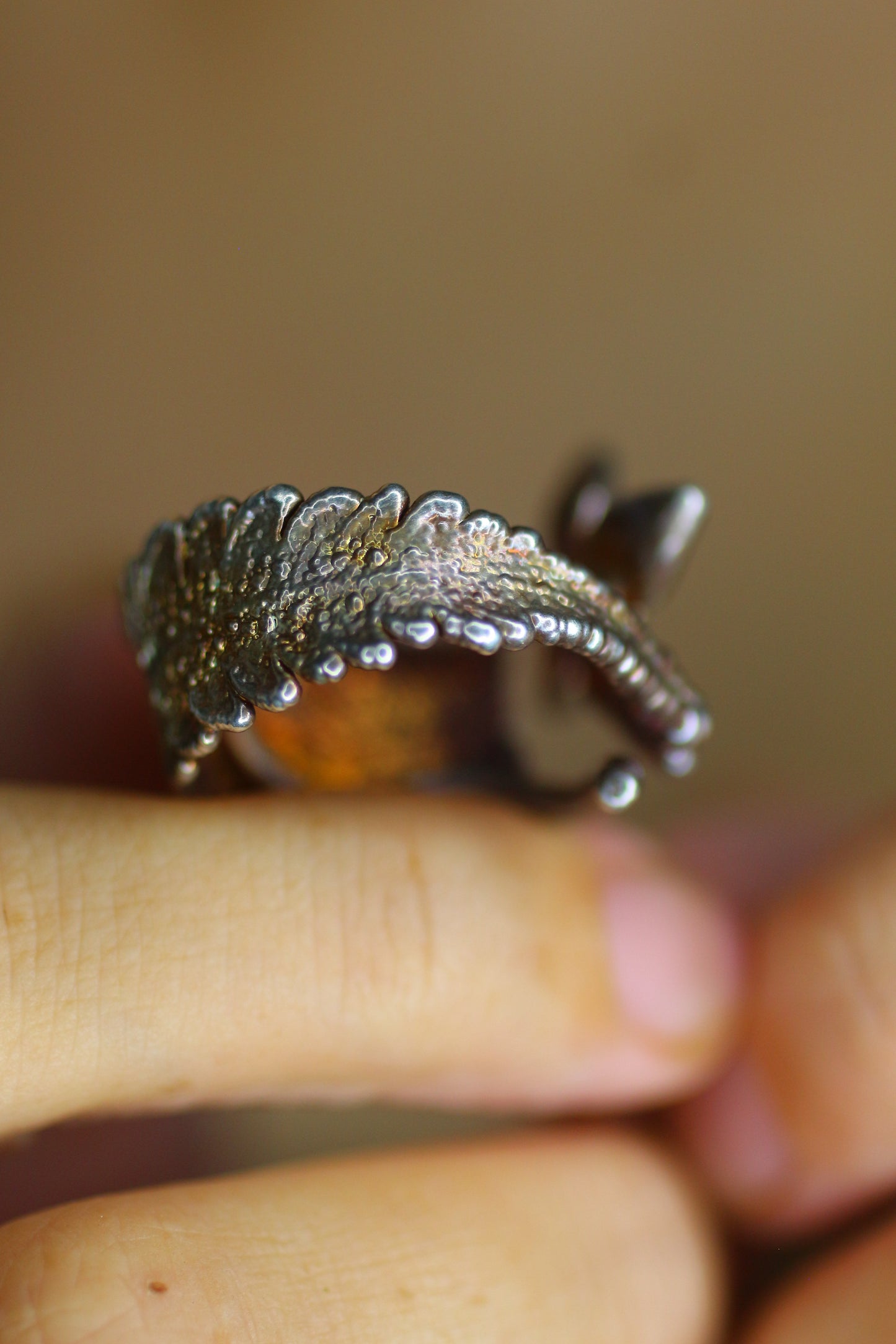 Anel com folha de feto