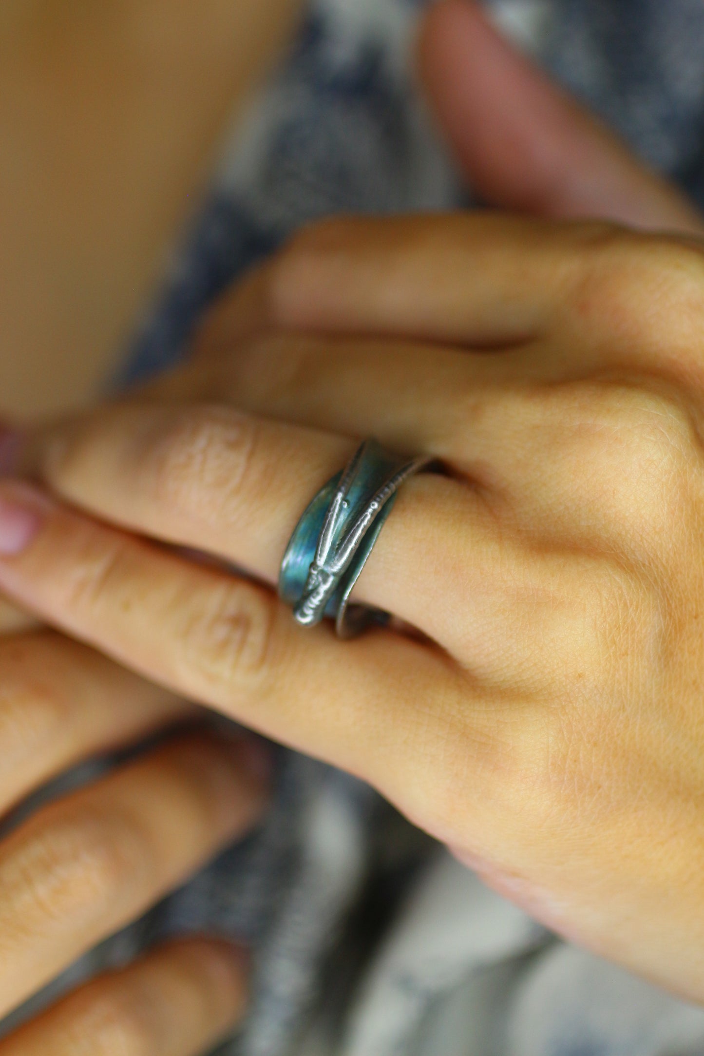 Anel com folha de bambu