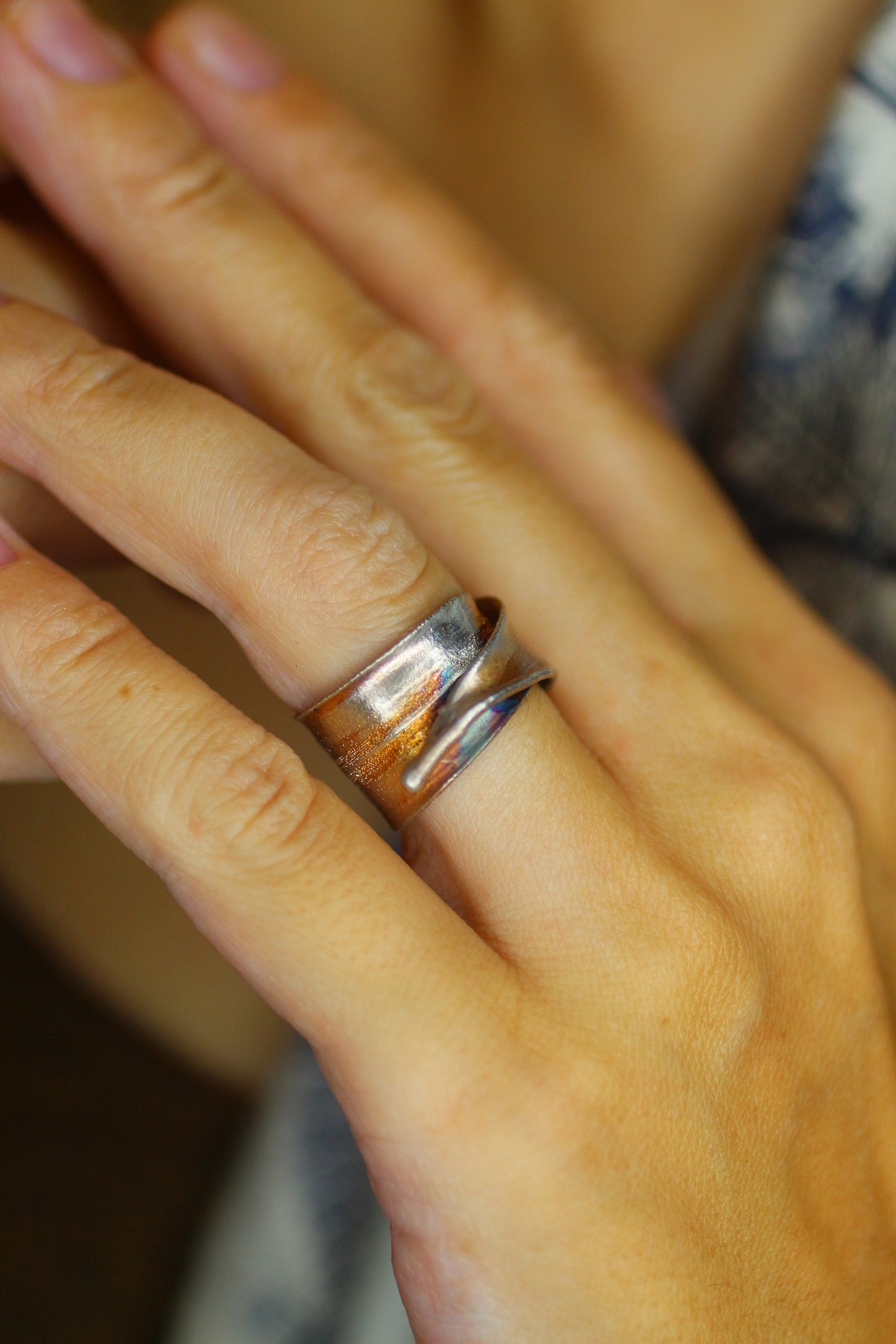 Anel com folha de bambu