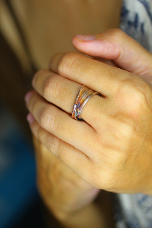 Anel com folha de bambu