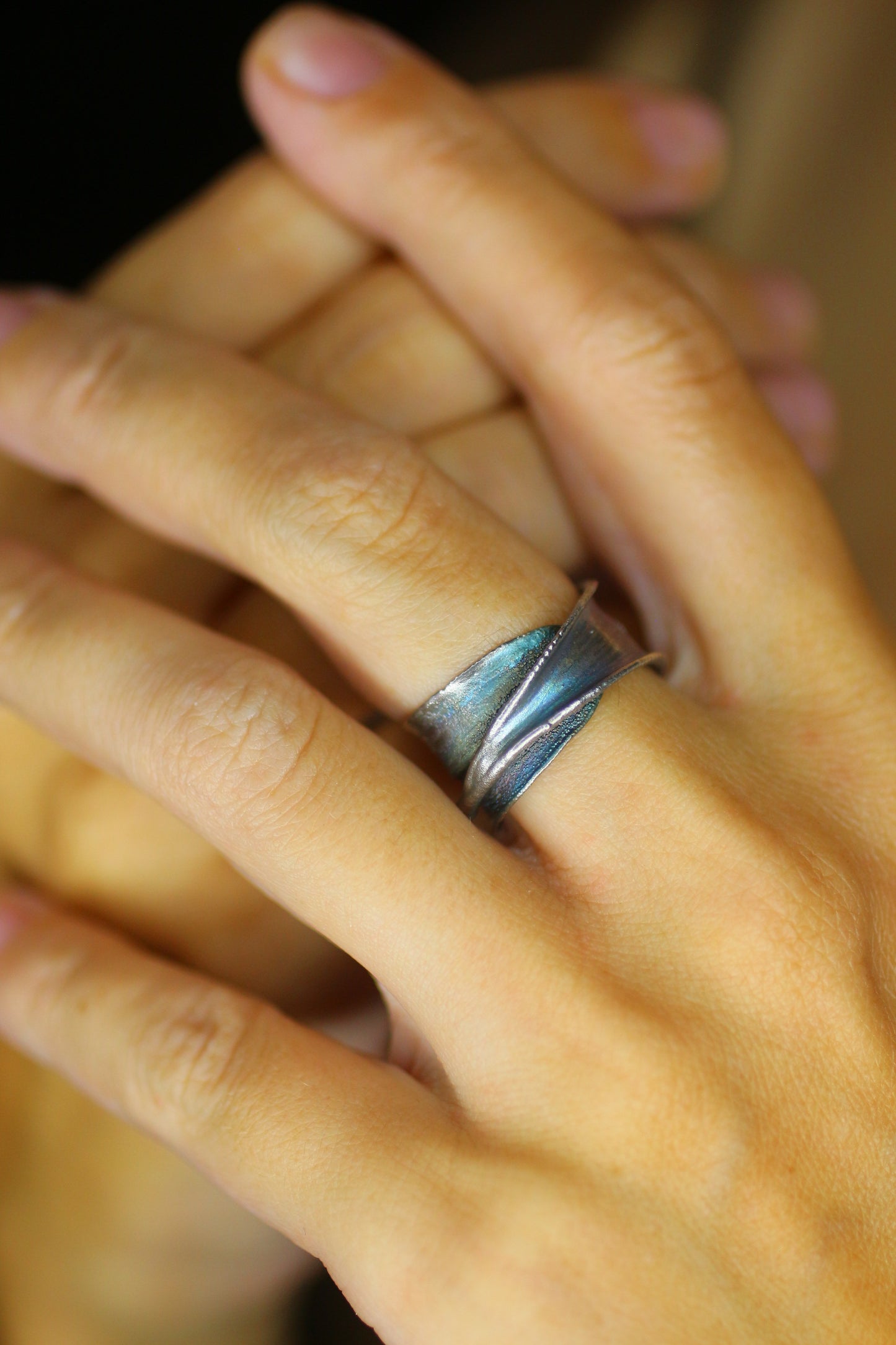 Anel com folha de bambu