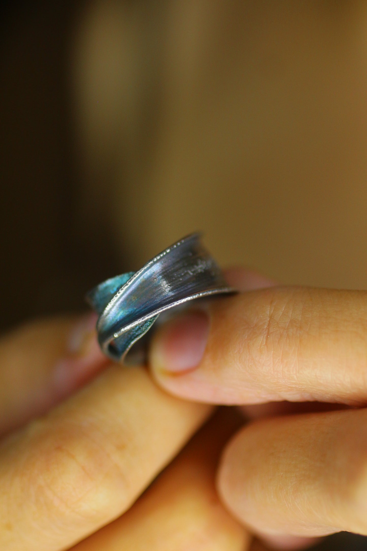 Anel com folha de bambu