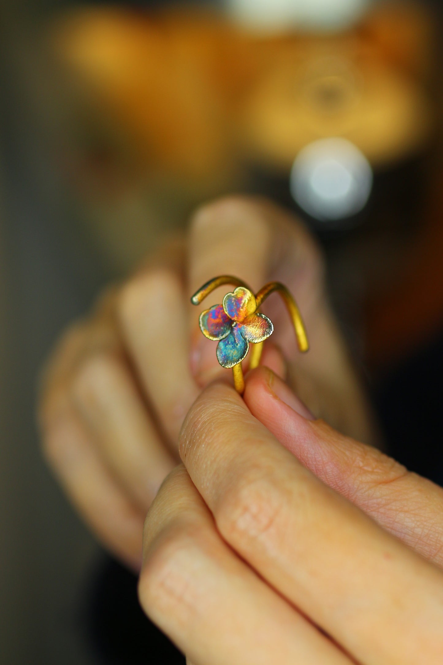 Anel com flor de hortensia
