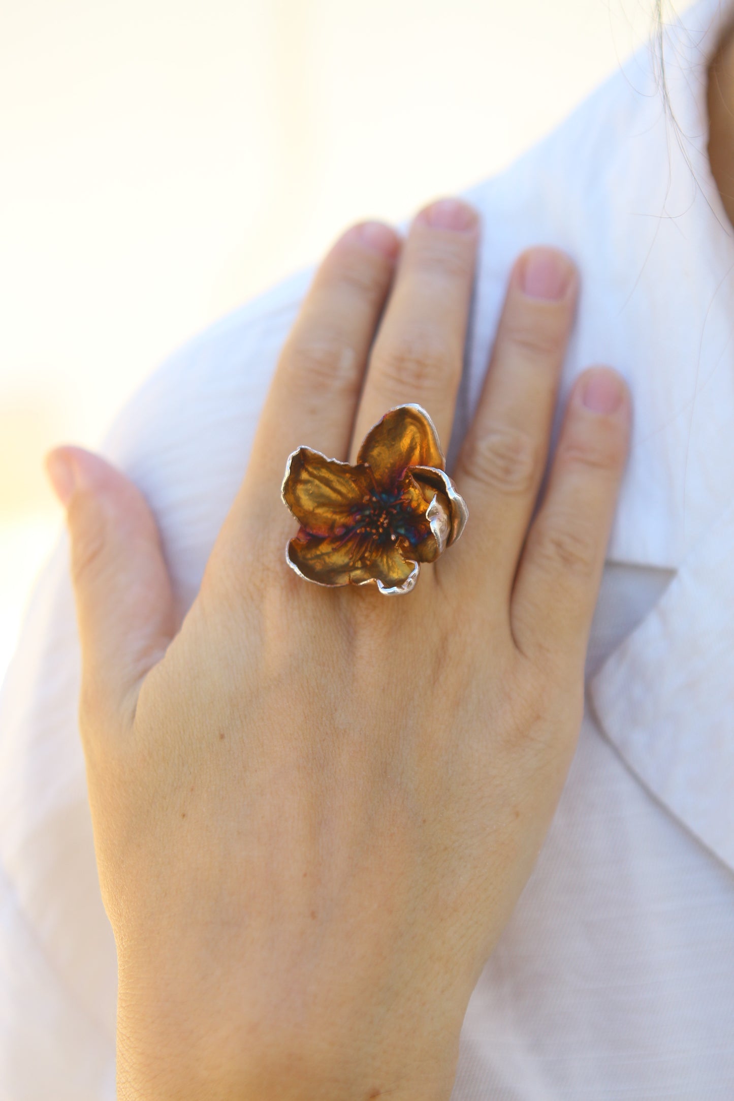 Anel com flor de cerejeira