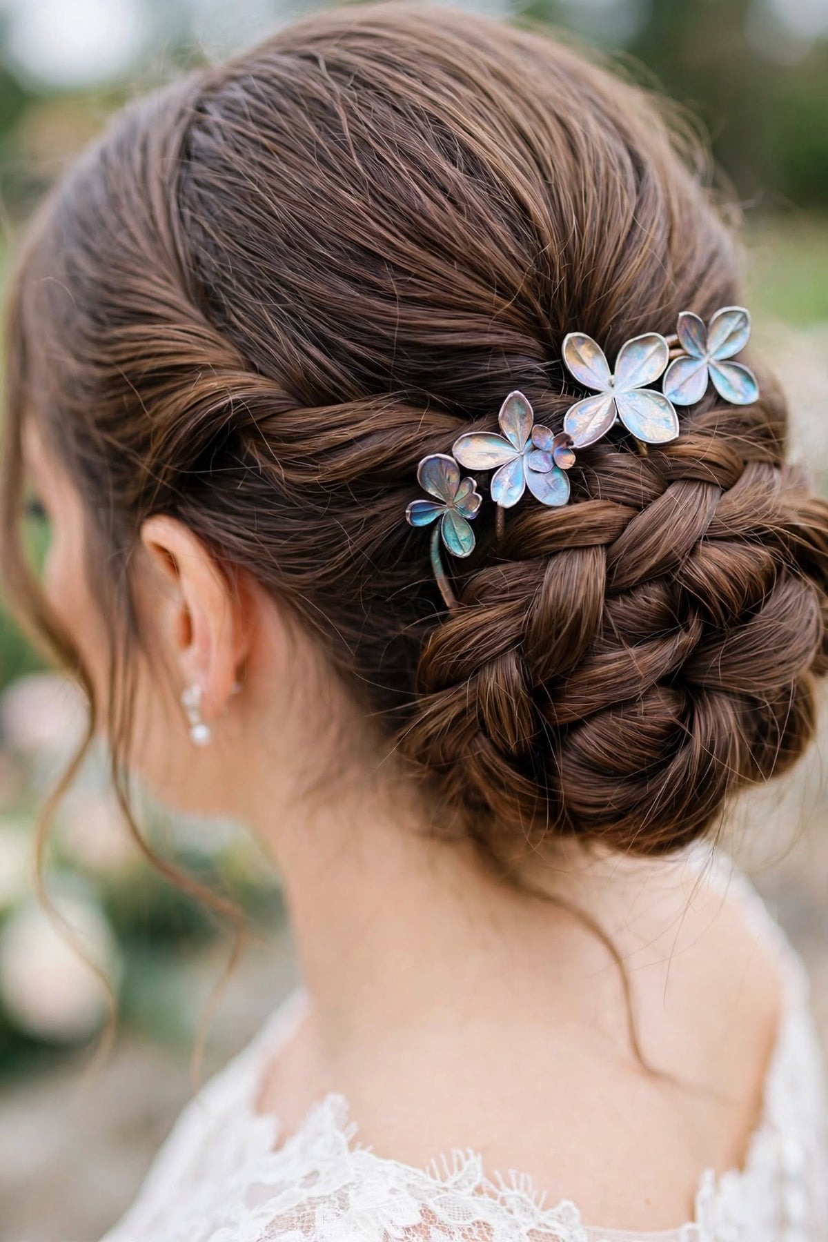 Acessorio para cabelo com flor de hortensia
